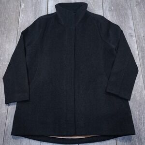 Pendleton Campbell Coat Womens XL Black Wool Blend Striped Lining Funnel Neck